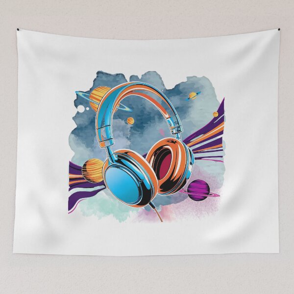 Item preview, Cosmic Sound And Retro Futuristic Headphones in Space designed and sold by Angellacelin.