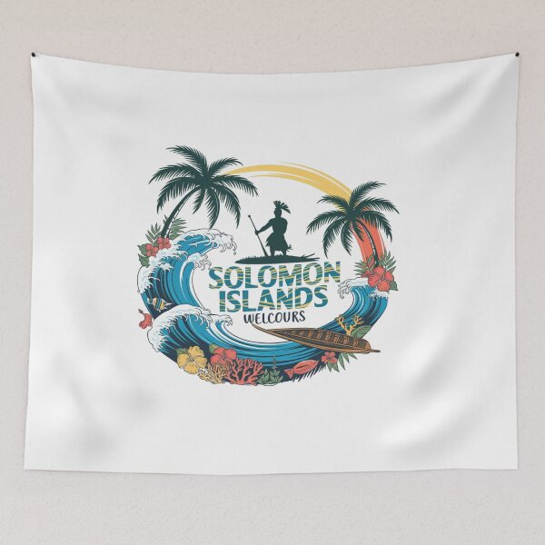 Item preview, Solomon Islands Welcomes Flag Map Honiara, Guadalcanal, lagoons designed and sold by AnimalsDH305.