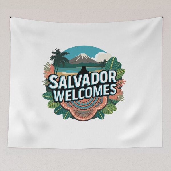 Item preview, Salvador Welcomes Flag Map San Salvador, Izalco volcano designed and sold by AnimalsDH305.