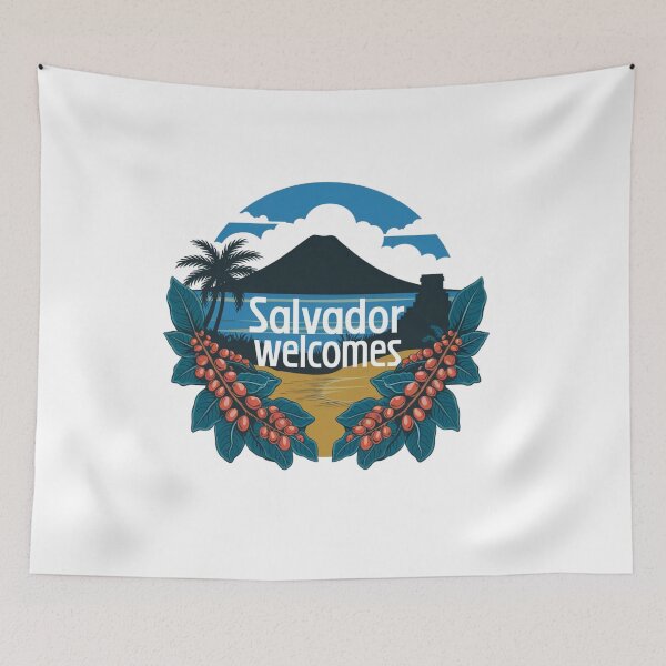 Item preview, Salvador Welcomes Flag Map San Salvador, Izalco volcano designed and sold by AnimalsDH305.
