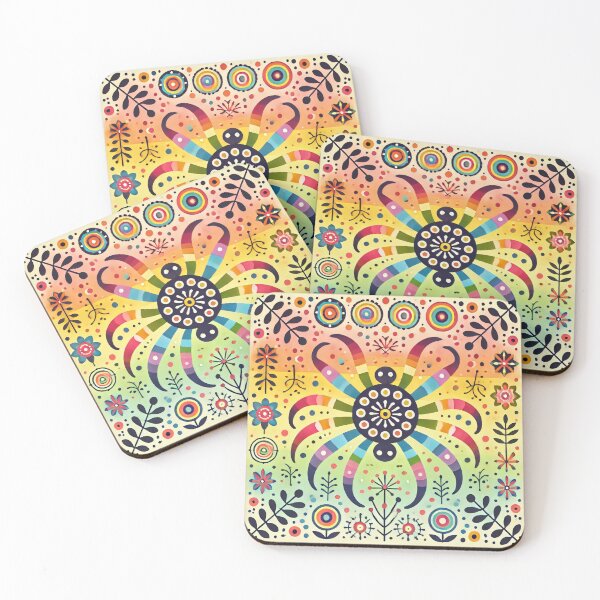 Item preview, Scandinavian Folk Art Rainbow Spider – Sunset Yellow, Navy, Multicolor Nature Design by heidiannemorris designed and sold by FOLK ART FUSION by heidiannemorris.