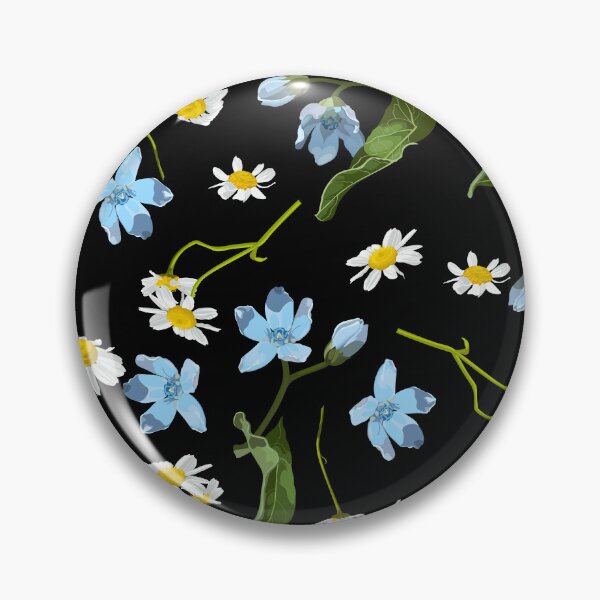 Item preview, Seamless pattern with blue oxypetalum, camomille flowers, a black background. Hand drawn sketch. designed and sold by MatyKotiv.