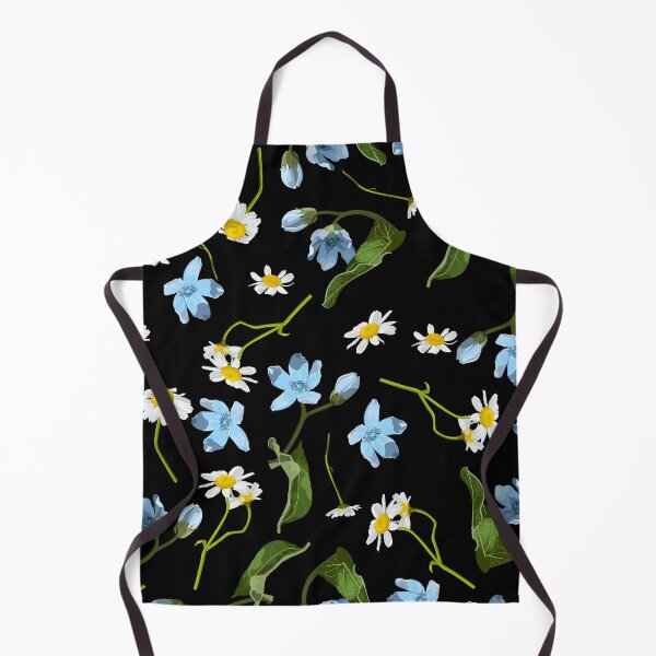 Item preview, Seamless pattern with blue oxypetalum, camomille flowers, a black background. Hand drawn sketch. designed and sold by MatyKotiv.