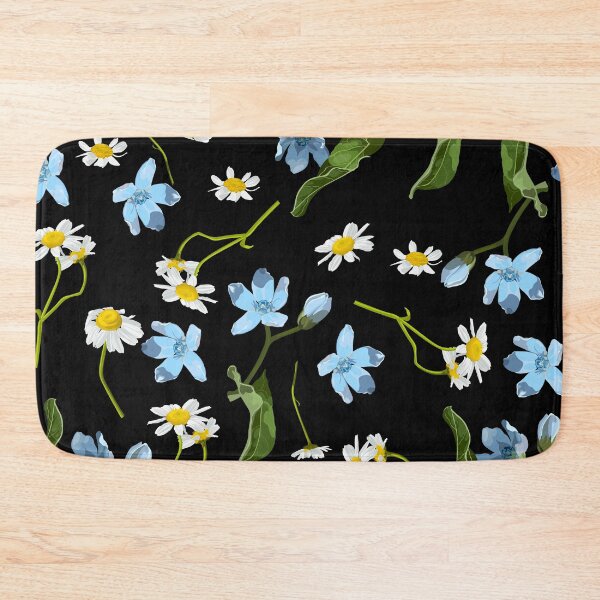 Item preview, Seamless pattern with blue oxypetalum, camomille flowers, a black background. Hand drawn sketch. designed and sold by MatyKotiv.