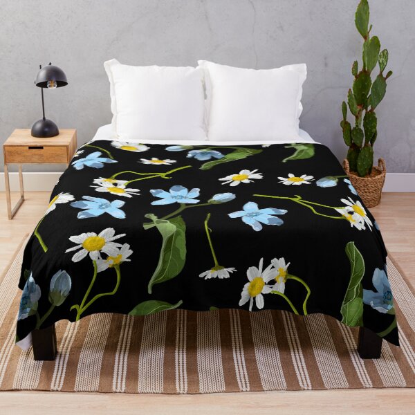 Item preview, Seamless pattern with blue oxypetalum, camomille flowers, a black background. Hand drawn sketch. designed and sold by MatyKotiv.
