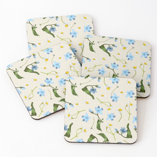Item preview, Seamless pattern with blue oxypetalum, camomille flowers, a beige background. designed and sold by MatyKotiv.