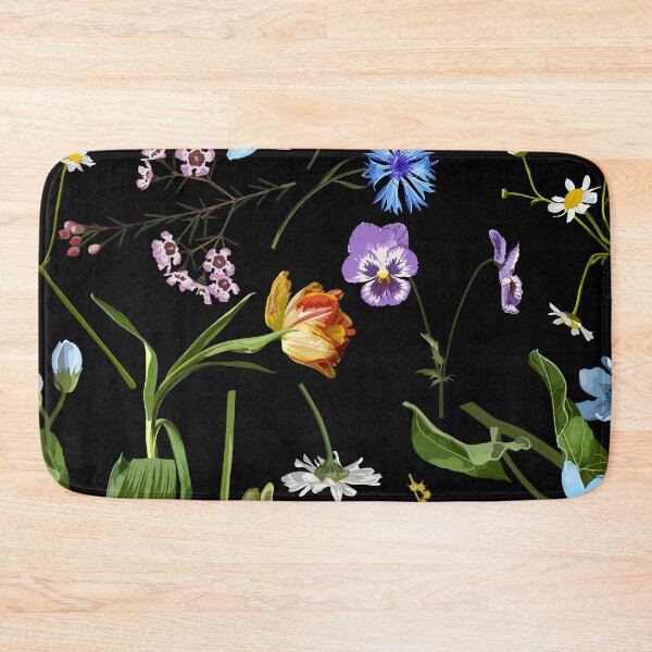 Item preview, Seamless pattern with yellow blue flowers, oxypetalum, tulip, daffodil, camomille flower a black background. designed and sold by MatyKotiv.