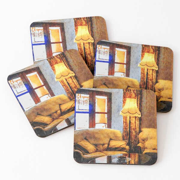 Item preview, Cozy living room with vintage decor and warm lighting designed and sold by GestaltImagery.