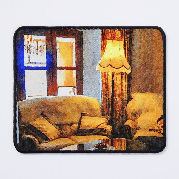 Item preview, Cozy living room with vintage decor and warm lighting designed and sold by GestaltImagery.