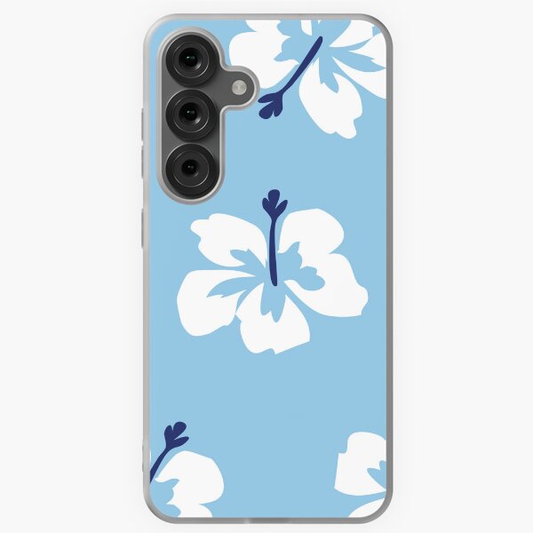 Item preview, Motif esthétique d'hibiscus blanc sur fond bleu designed and sold by ElizabethCoelho.