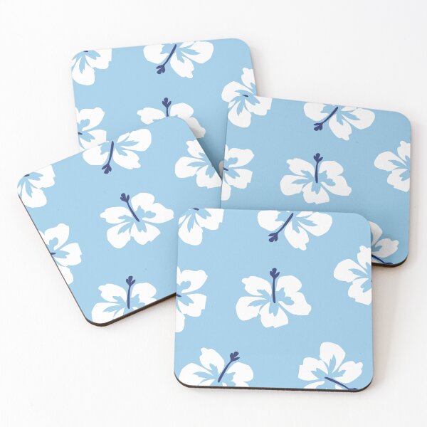 Item preview, Aesthetic pattern of white hibiscus on blue background designed and sold by ElizabethCoelho.