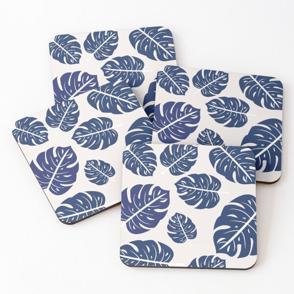 Item preview, Aesthetic pattern of blue monsteras on cream background designed and sold by ElizabethCoelho.
