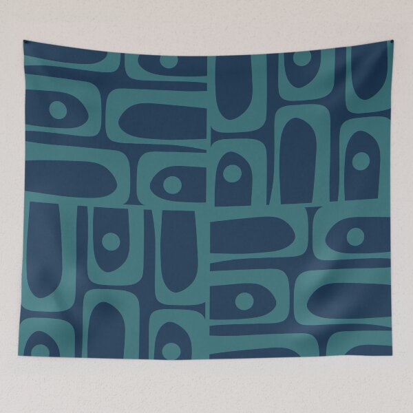 Item preview, Mid Century Modern Piquet Retro Abstract Multi Pattern in Teal and Navy Blue designed and sold by kierkegaard.