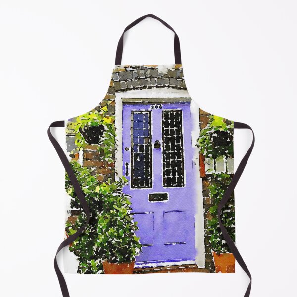 Item preview, Charming watercolor of a rustic purple door with green plants designed and sold by GestaltImagery.