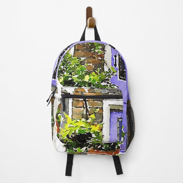 Item preview, Charming watercolor of a rustic purple door with green plants designed and sold by GestaltImagery.
