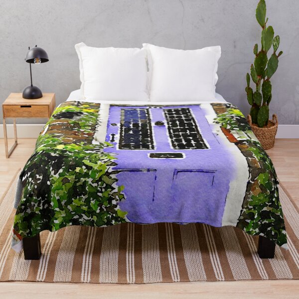 Item preview, Charming watercolor of a rustic purple door with green plants designed and sold by GestaltImagery.
