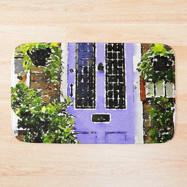 Item preview, Charming watercolor of a rustic purple door with green plants designed and sold by GestaltImagery.