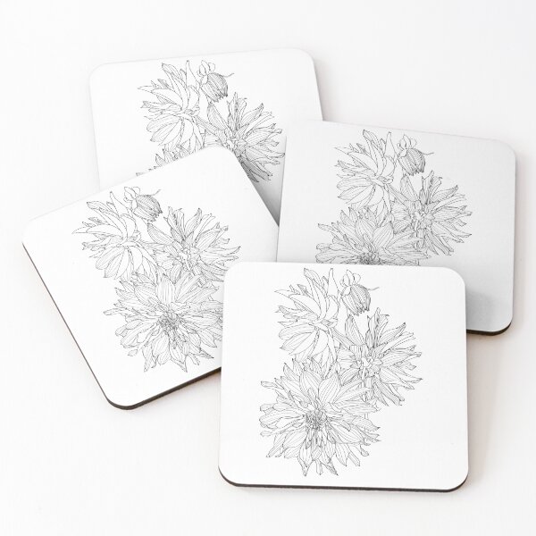 Item preview, Dahlia flowers bouquet in black line. designed and sold by MatyKotiv.