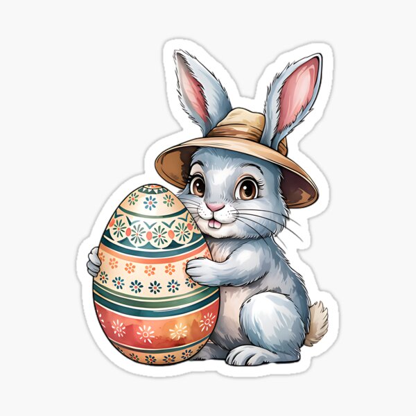 Item preview, Rabbit hugging a patterned egg - happy easte designed and sold by CuteCanvas⭐.