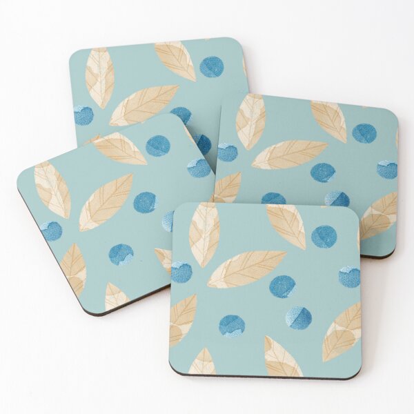 Item preview, Beige watercolor bay or eucalyptus leaves and blue berries botanical illustration on blue background designed and sold by helga-wigandt.