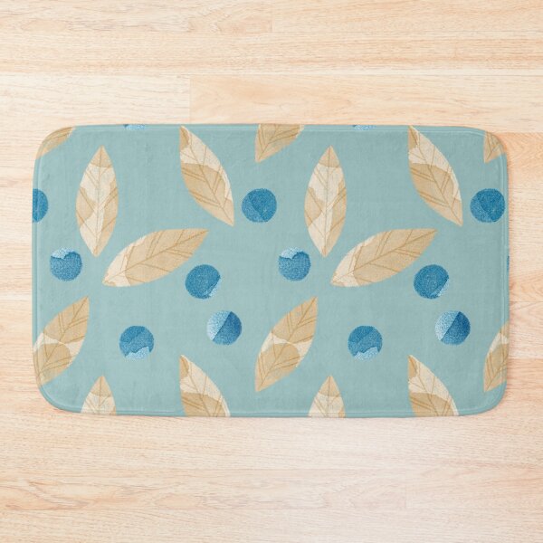 Item preview, Beige watercolor bay or eucalyptus leaves and blue berries botanical illustration on blue background designed and sold by helga-wigandt.