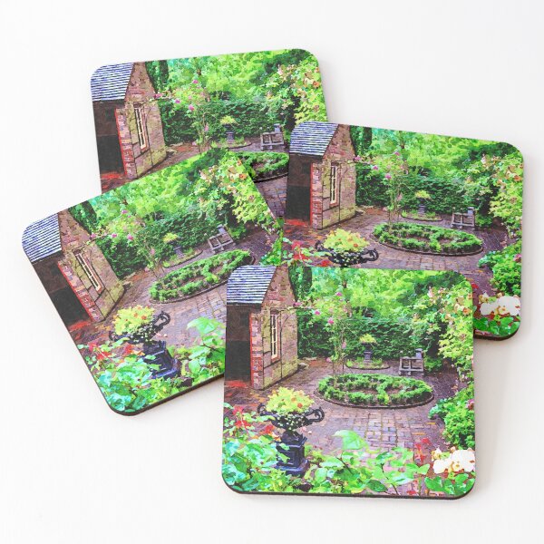 Item preview, Charming garden courtyard in West Midlands, England captured in watercolor artistry designed and sold by GestaltImagery.