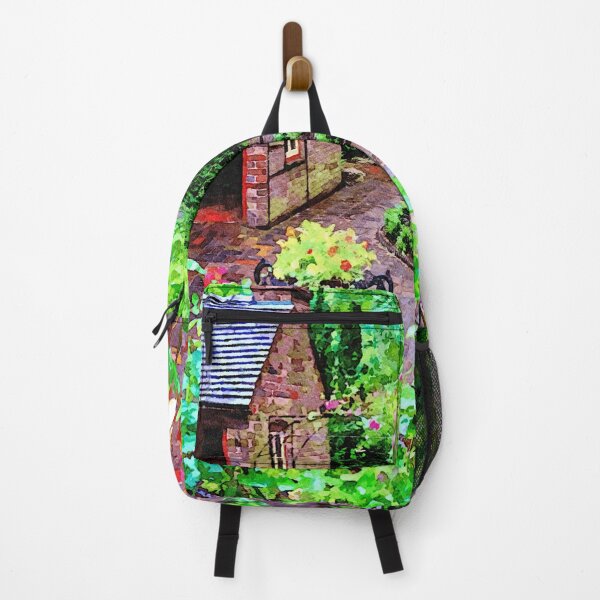 Item preview, Charming garden courtyard in West Midlands, England captured in watercolor artistry designed and sold by GestaltImagery.