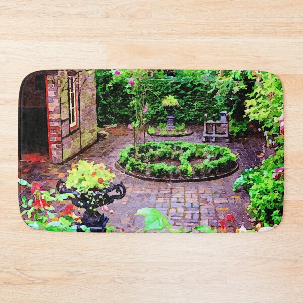 Item preview, Charming garden courtyard in West Midlands, England captured in watercolor artistry designed and sold by GestaltImagery.