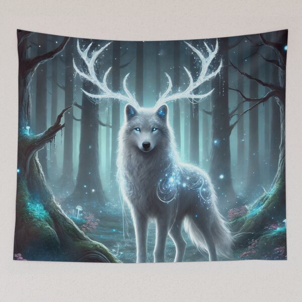Item preview, Fantasy White Wolf With Antlers designed and sold by Pines & Starlight.