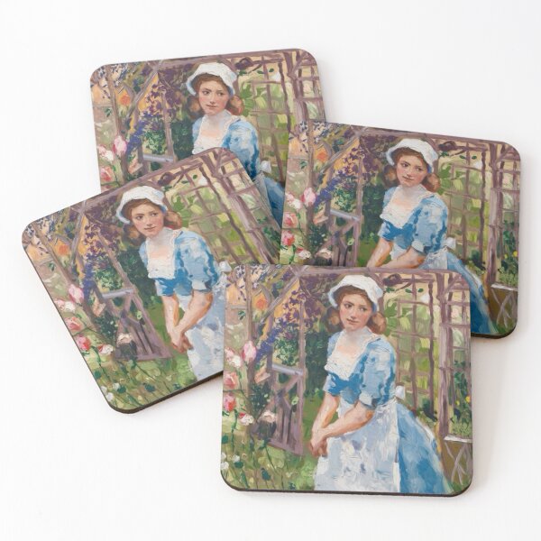 Aperçu de l'œuvre Jardin français – Peinture impressionniste représentant une femme en bleu. Art de Carraann créée et vendue par CARRAANN.