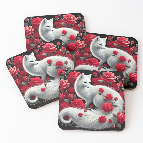 Item preview, White Fox With Red Roses designed and sold by Pines & Starlight.