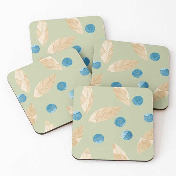 Item preview, Beige watercolor bay or eucalyptus leaves and blue berries botanical illustration on green background designed and sold by helga-wigandt.