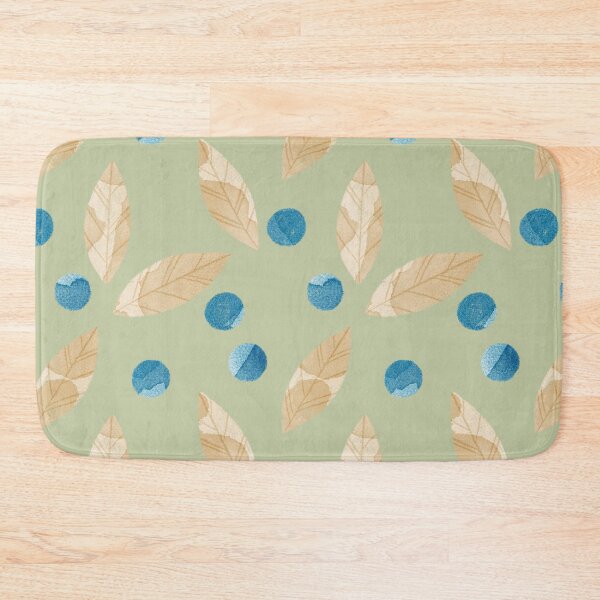 Item preview, Beige watercolor bay or eucalyptus leaves and blue berries botanical illustration on green background designed and sold by helga-wigandt.