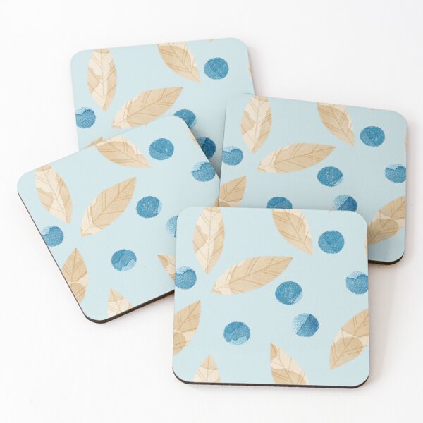 Item preview, Beige watercolor bay or eucalyptus leaves and blue berries botanical illustration on light blue background designed and sold by helga-wigandt.