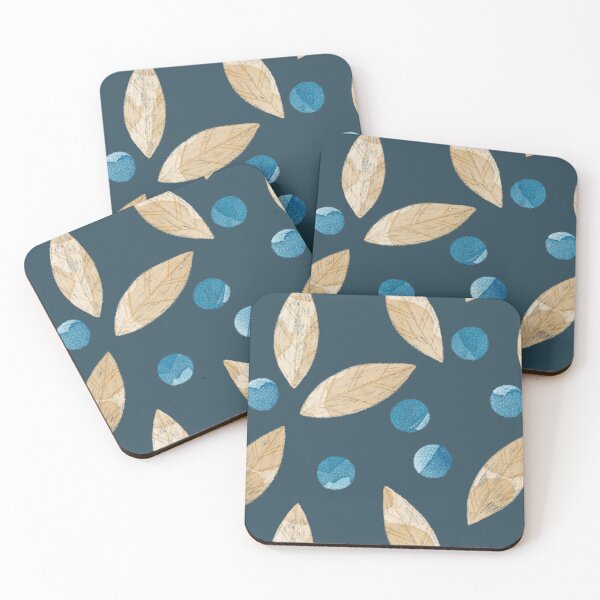 Item preview, Beige watercolor bay or eucalyptus leaves and blue berries botanical illustration on dark blue background designed and sold by helga-wigandt.