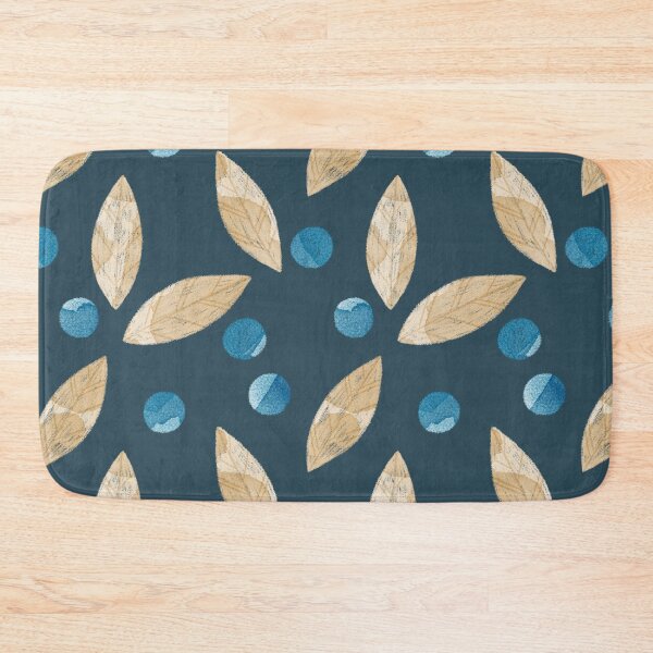 Item preview, Beige watercolor bay or eucalyptus leaves and blue berries botanical illustration on dark blue background designed and sold by helga-wigandt.