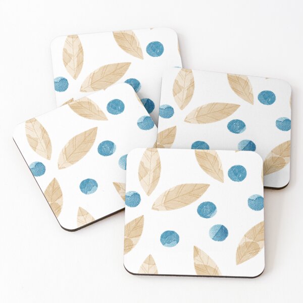 Item preview, Beige watercolor bay or eucalyptus leaves and blue berries botanical illustration on white background designed and sold by helga-wigandt.