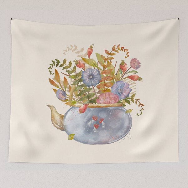Item preview, Teapot and wild flowers designed and sold by OtterFactory.