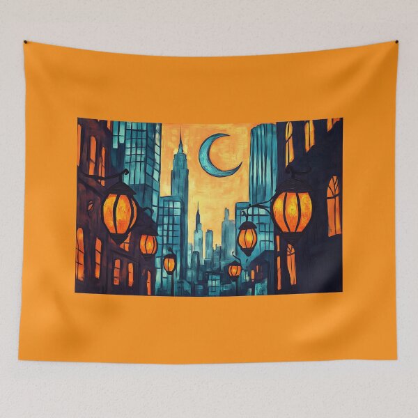 Item preview, Ramadan in New York Featuring Crescent Moon and Towering Skyscrapers designed and sold by OlfactoART Studio.