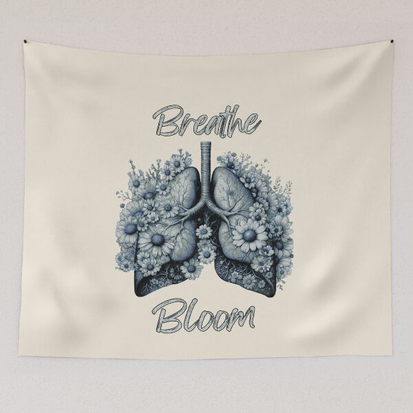 Item preview, Lungs with blue floral and plant and branches, breathe and bloom, cystic fibrosis, cancer awareness, bloom floral, anatomy, watercolor designed and sold by Collagedream.
