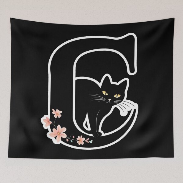Item preview, Black Capital Letter C Monogram with Black Cat | Alphabet Letters | Cat Illustration designed and sold by UnhingedBird.