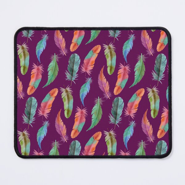 Item preview, Colorful Watercolor Feathers on Deep Plum designed and sold by Elisabeth Coelfen.