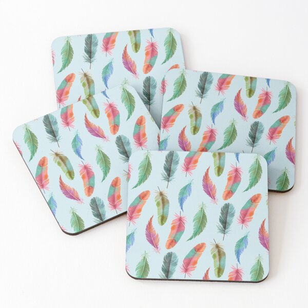 Item preview, Colorful Watercolor Feathers on Light Aqua designed and sold by Elisabeth Coelfen.