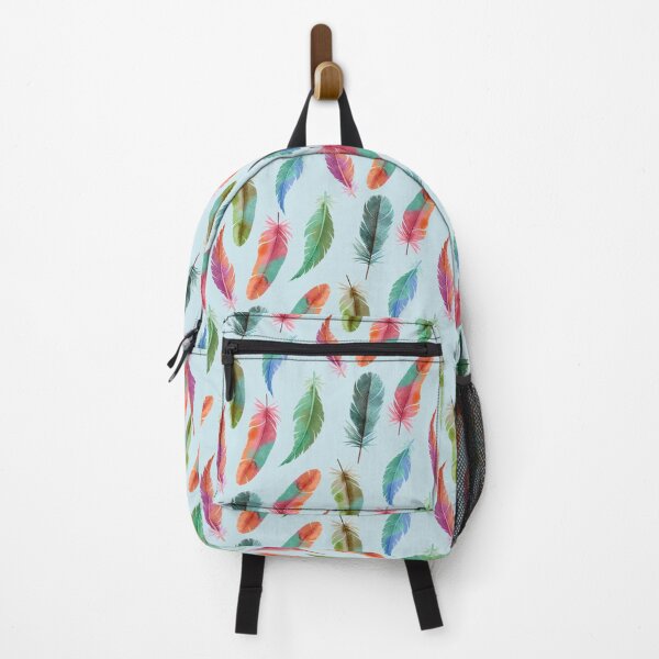 Item preview, Colorful Watercolor Feathers on Light Aqua designed and sold by Elisabeth Coelfen.