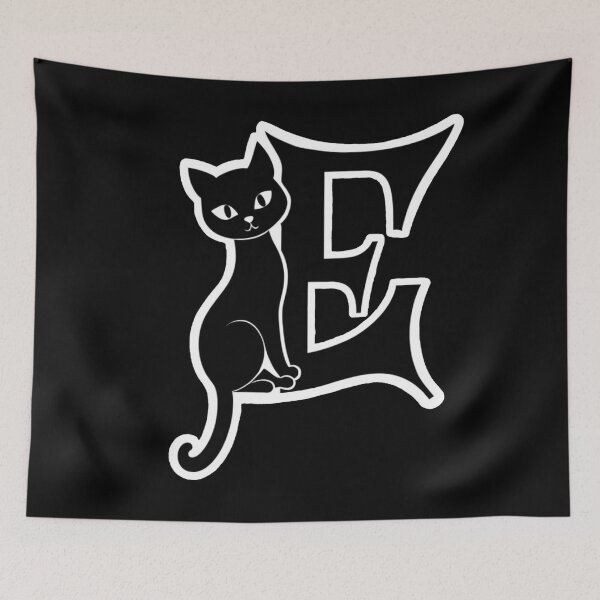 Item preview, Black Capital Letter E Monogram with Black Cat | Alphabet Letters | Cat Illustration designed and sold by UnhingedBird.