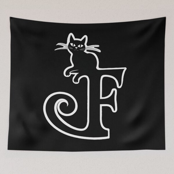 Item preview, Black Capital Letter F Monogram with Black Cat | Alphabet Letters | Cat Illustration designed and sold by UnhingedBird.