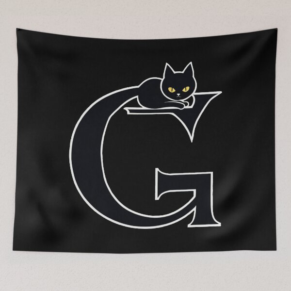 Item preview, Black Capital Letter G Monogram with Black Cat | Alphabet Letters | Cat Illustration designed and sold by UnhingedBird.