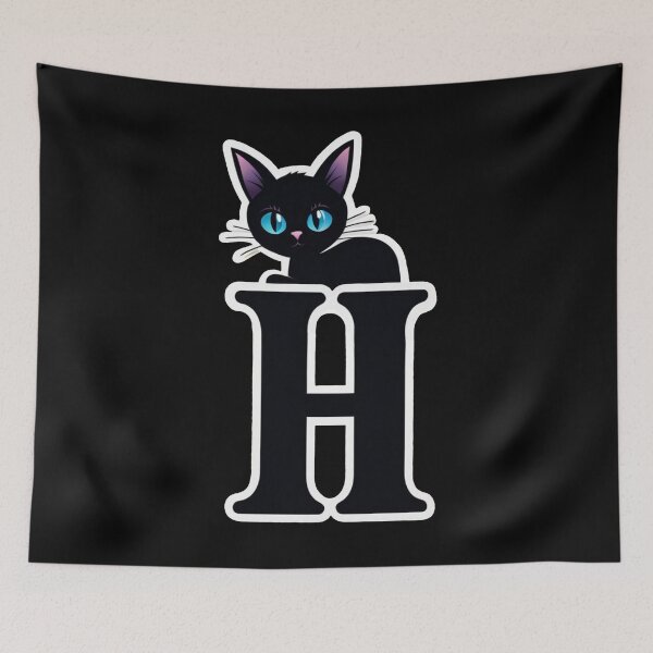 Item preview, Black Capital Letter H Monogram with Black Cat | Alphabet Letters | Cat Illustration designed and sold by UnhingedBird.