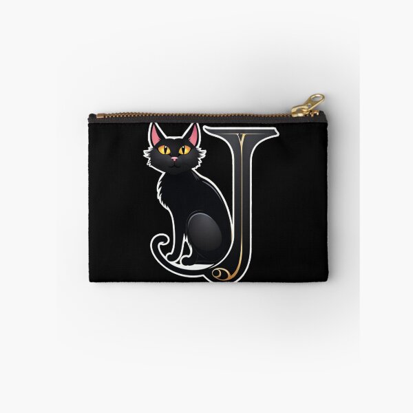 Aperçu de l'œuvre Monogramme de la lettre majuscule noire J avec chat noir | Lettres alphabétiques | Illustration de chat créée et vendue par UnhingedBird.