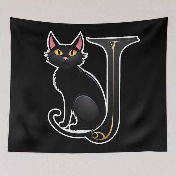 Item preview, Black Capital Letter J Monogram with Black Cat | Alphabet Letters | Cat Illustration designed and sold by UnhingedBird.